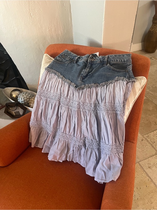 Source Unknown Dresses & Skirts - Denim-Waist Lavender Tiered Lace Skirt
